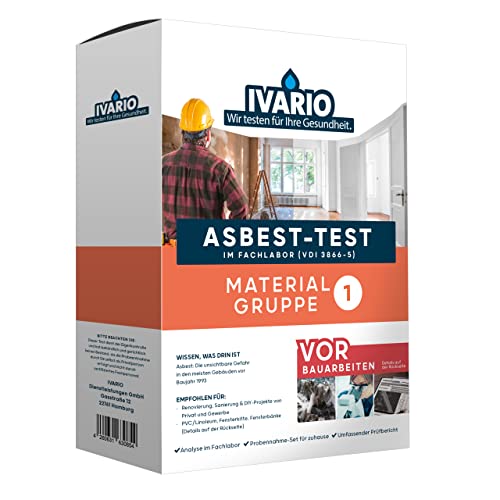 IVARIO Asbest-Materialtest inklusive KMF-Kunstmineralfasern – Asbestanalyse im Fachlabor, geprüft auf Dämmplatten, Eternit, Linoleum, Fensterkitt, Zement etc. bis 0,1 Asbestgehalt