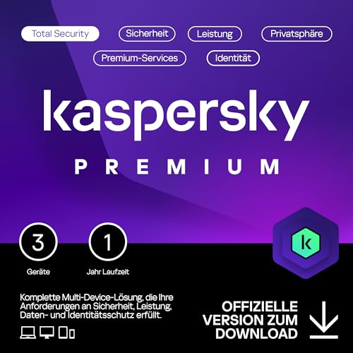 Kaspersky Premium Total Security 2024 | 3 Geräte | 1 Jahr | Anti-Phishing und Firewall | Unbegrenzter VPN | Passwort-Manager | Kindersicherung | 24/7 Unterstützung | PC/Mac/Mobile | Code per Email